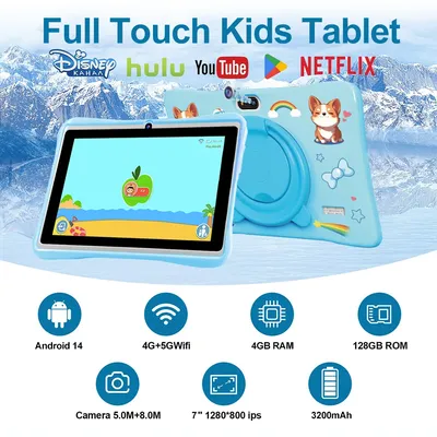 Neues FXTech Npad709 Kinder-Tablet 7 Zoll Android 14 4 GB + 128 GB WiFi Bluetooth-Lernsoftware Image
