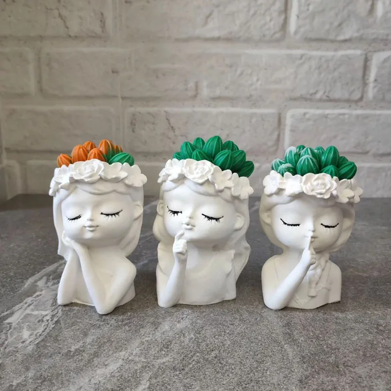 Kranz Mädchen Blumentopf Silikon Form DIY Dornröschen Vase Lagerung Box Form Gips Harz Beton Guss Formen Wohnkultur Image