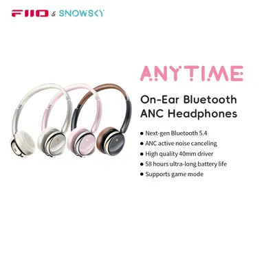 FiiO ANYTIME Bluetooth 5.4 Wireless Headphone Noise Cancelling Bluetooth Earphones Hi-Res Wireless Over-Ear Headphones with mic