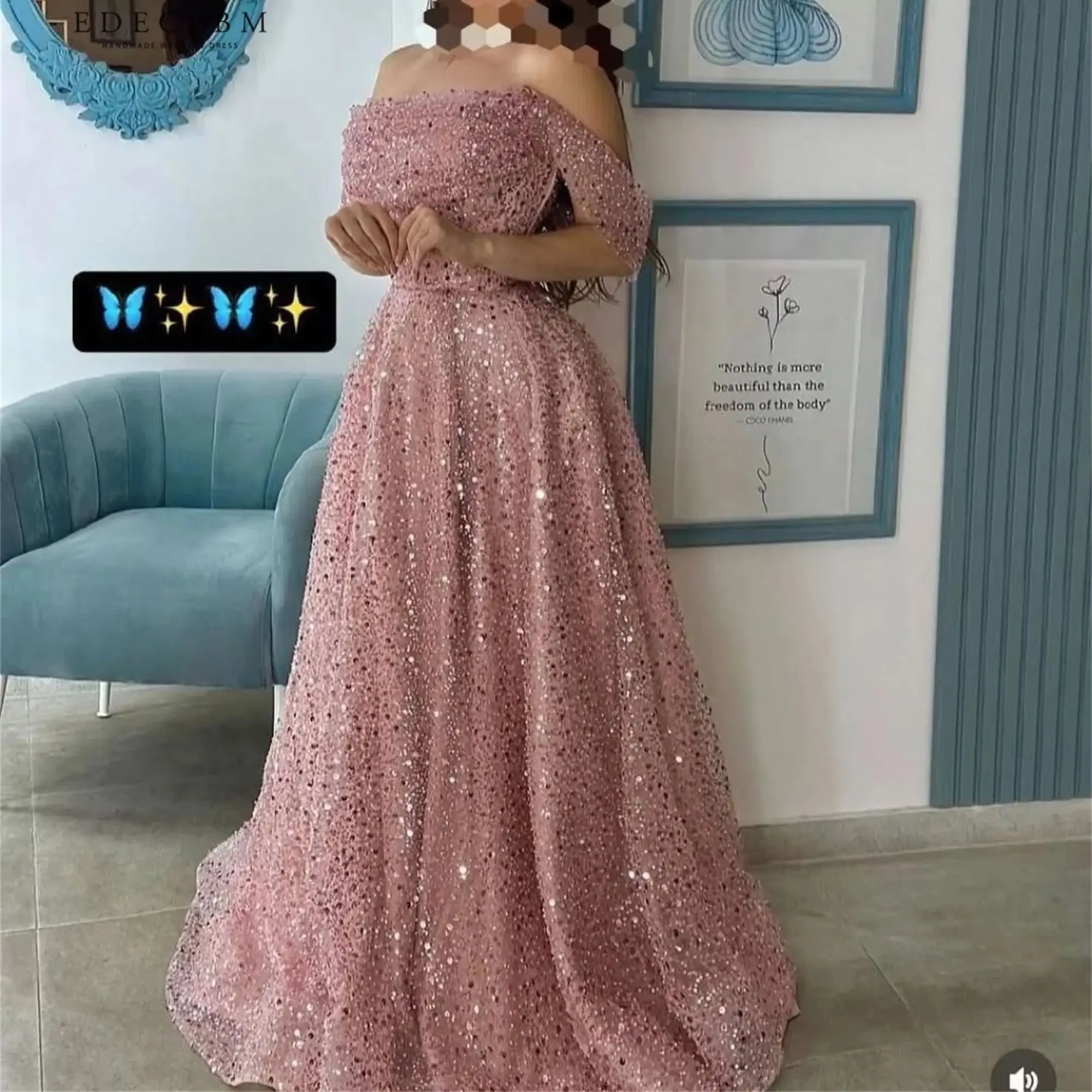 ED Pink Prom Dresses 2025 Customized Luxury Evening Dresses for Special Occasions Off-shoulder Bead Embroidery Party