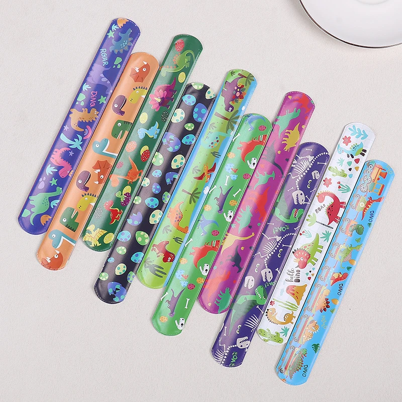 10 stücke Cartoon Dinosaurier Spiel Klatschen Kreis Fußball Meerjungfrau Slap Armbänder Für Kinder Geburtstag Party Favors Geschenke Füllstoffe Preise Image