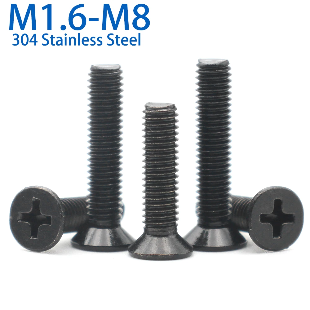 5–50 Stück M1,6 M2 M2,5 M3 M4 M5 M6 M8 Schwarz 304 Edelstahl Kreuzschlitz-Flachsenkkopfschraube Schraubenlänge: 3 mm–60 mm Image