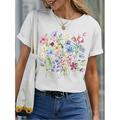 Damen T-Shirt mit Blumendruck lässig Basic Sommer kurzärmelig Rundhalsausschnitt Alltags-T-Shirt
