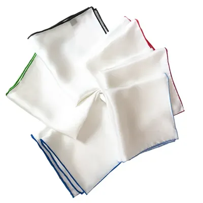 Natural Mulberry Silk 34cm White Handkerchiefs Hand Rolled Hem Pocket Squares for Men BLACK RED