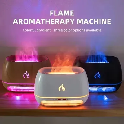 New 3D Flame Fire Aroma Air Humidifier Himalayan Crystal Salt Stone Colorful Night Light