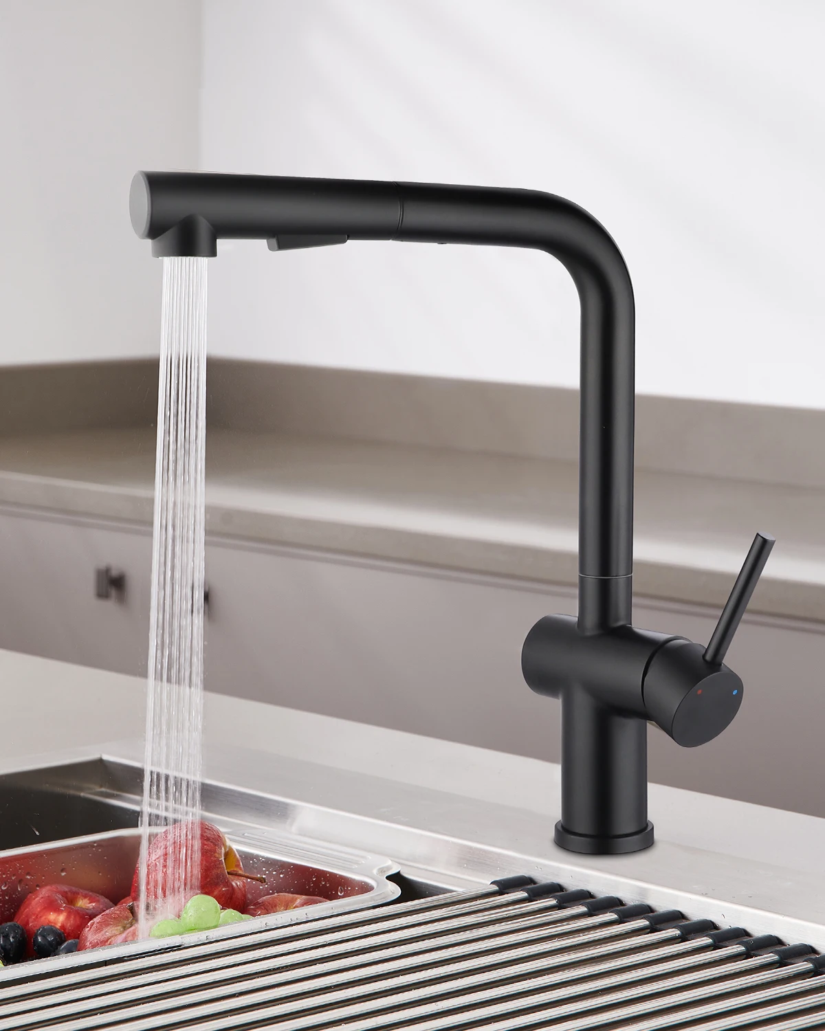 Robinet de cuisine basse pression Oeegoo, noir, robinet de cuisine extensible, 3 connexions, robinet de cuisine en acier inoxydable,
