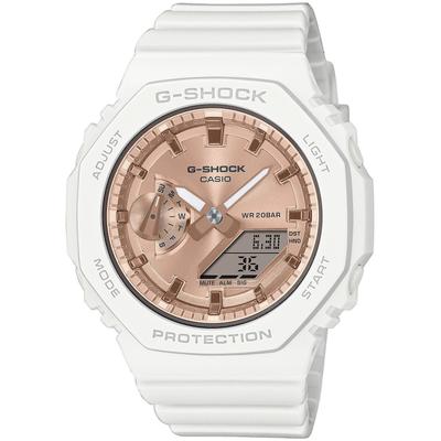 Chronograph CASIO G-SHOCK, weiß (weiß, rosègoldfarben), Armbanduhren, Damen, Quarzuhr, Armbanduhr, Damen, Herren, digital, bis 20 bar wasserdicht