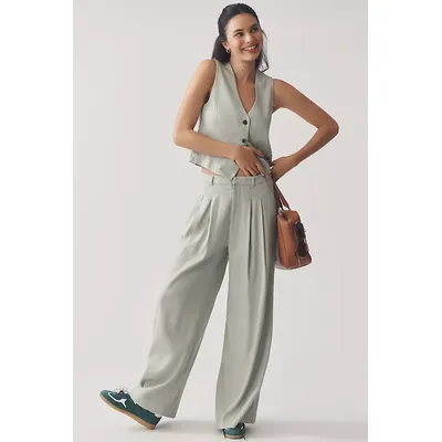 The Avery Pleated Wide-Leg Trousers by Maeve: Linen Edition