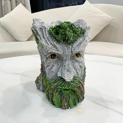 TEMU 1pc, Vintage Style Resin Flower Pot With Drain Hole - Striped, Indoor/outdoor Garden With Lawn Decoration Pot, Succulent Flower Pot, Outdoor Patio Decoration Image