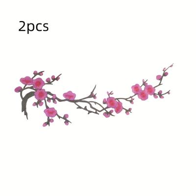 TEMU 2pcs Pink Embroidery Patches – Elegant Floral Branch Design For Decoration, Jeans, Jackets, And T-shirts, Fabric Embellishment | Elegant Embroidery | Natural Branch Accents Image