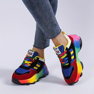 TEMU Women's Chunky Sneakers - Breathable, Slip-resistant Sneakers With Thick Rubber Sole, Lace- For Casual & Sporty Wear Image
