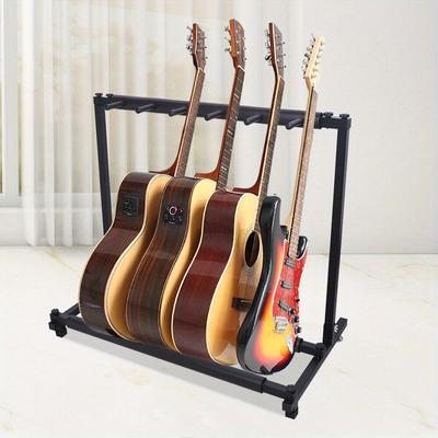 TEMU Oukaning Guitar Stand - Heavy-duty Iron & Sponge, To 5 Guitars, Anti-slip Rubber Feet, Easy Assembly, Home , Shops & Collectors - Black, Guitar Accessories Image