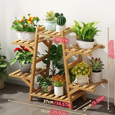 TEMU Vintage-style Indoor/outdoor Plant Stand - Succulents, Flowers & More | Space-saving Balcony Storage Rack Image
