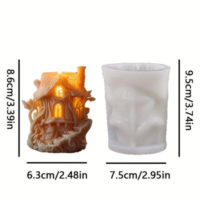 TEMU Small House Tree House Decoration Candle Mold, 3d Tree Shaped Candle Mold, Art Home Aromatherapy Candle Decoration Mold, Diy Home Decoration Jewelry Silicone Mold Candle Mold Dropper Mold Image