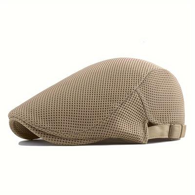 TEMU Men's Breathable Mesh Newsboy Cap - Summer Beret With Adjustable Snap, Black, White, Gray, Beige Options - Golf And Outdoor Activities, Casual Headwear | Fashionable Beret | Mesh Cap Image