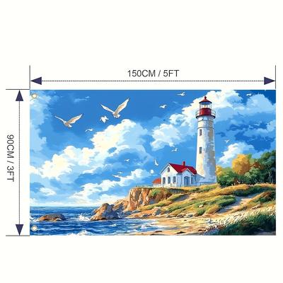 TEMU 1pc Coastal Lighthouse Flag - Humorous Polyester Yard Banner With Artistic Lighthouse & Design For Outdoor Patio Decor, Vibrant Colors, Durable Weather-resistant Material Image