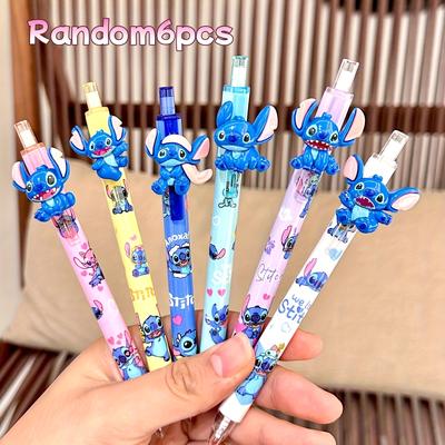 TEMU 3/6pcs Stitch Erasable Pen, Retractable 0.5mm Blue Ink Gel Pen, With Three-dimensional Resin Decorative Stationery, High- Pen, Suitable For Daily Use, Gifts, Prizes Image