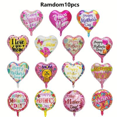 TEMU 10pcs 18inch English Heart Shaped Round Balloons, Mixed Color, Random, Non-electric, Aluminum Film, For Day, Party Decoration, Gift Decoration For Mom Image
