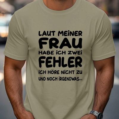 "TEMU Men's Casual German Graphic T-shirt - Short Sleeve, Summer Top With "frau" Quote Design, Dark Color, Polyester Blend, Machine Washable, Comfortable & Stylish For Casual Attire" Image