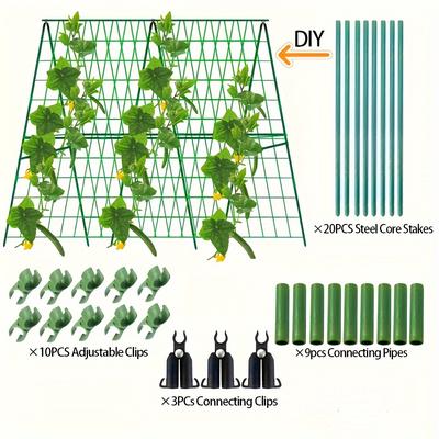 TEMU Adjustable Garden Trellis For Climbing Plants, Plant Support Structure With Adjustable Grid, Durable Plastic And Metal Stakes, Ideal For , Tomatoes, Vines, And Vegetables Image