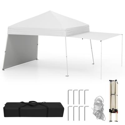 Costway 14 x 9.2 Feet Pop up Canopy Tent with 2 Convertible Sidewalls to Awning and Stakes-White