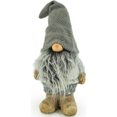 Weihnachtsfigur NOOR LIVING "Wichtel mit langen Pluschbart und glitzer Pullover, stehend", grau (grau, natur), B:13,5cm H:40cm T:17cm, Magnesia, Kunststoff, Dekofiguren, Dekofigur, Weihnachtsdeko, Höhe ca. 40 cm Image