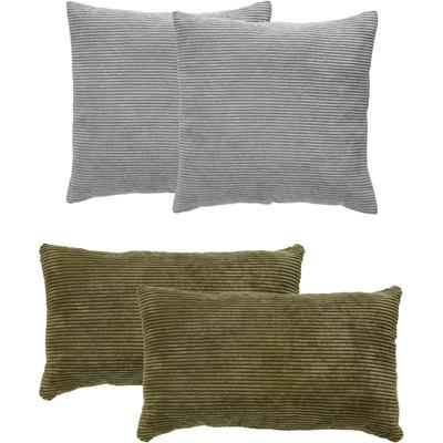 Dekokissen ANDIAMO "Cord Kissen Emy, 4er Set, Kissenhülle mit Füllung", grün (grau, olive, 4er set, b, l: 30 cm x 50 cm, 40 cm x 40 cm), H:12cm, Polyester, Dekokissen_Sitzkissen_Kissenhüllen, Sofakissen, eckig, 40x40 & 30x50 cm, auch einzeln erhältlich Image