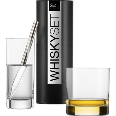 Whiskyglas EISCH GERMANY "GENTLEMAN, Made in Germany", silber (transparent, platin), 3 tlg., Kristallglas, Trinkgefäße, Pipette Spezialglas, in Handarbeit mit echtem Platin veredelt, 3tlg. Image