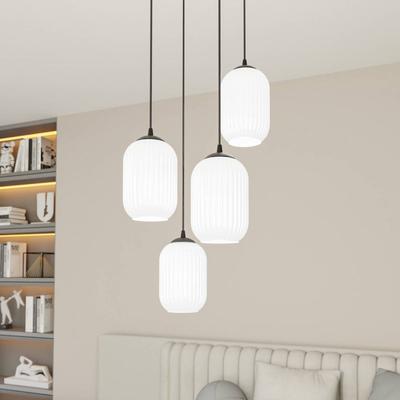 EMIBIG LIGHTING Pendellampe Verdi, Ø 30 cm, schwarz/opal, Stahl/Glas, 4-flg. Image
