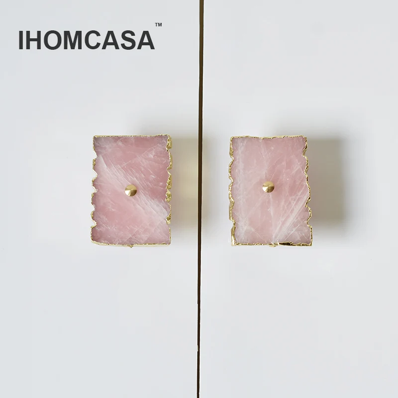 IHOMCASA Natürliche Kristall + Messing Tür Knöpfe Küche Schrank Schuh Schrank Möbel Griffe Kupfer Kommode Schublade Zieht Knob Gold