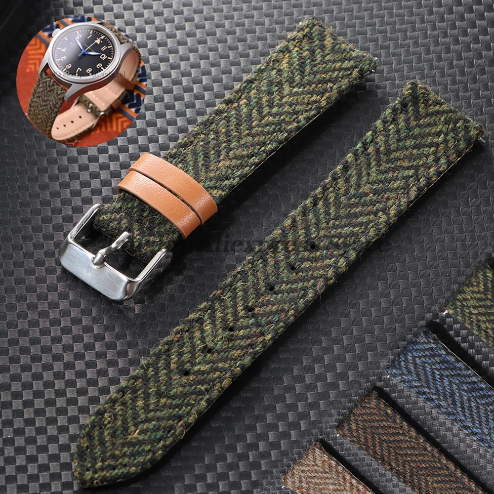 18mm 20mm 22mm Echtleder Nylon Uhrenarmbänder Gewebtes Tweed Stoffarmband für Omega für Casio Männer Frauen Schnellverschlussgürtel Image