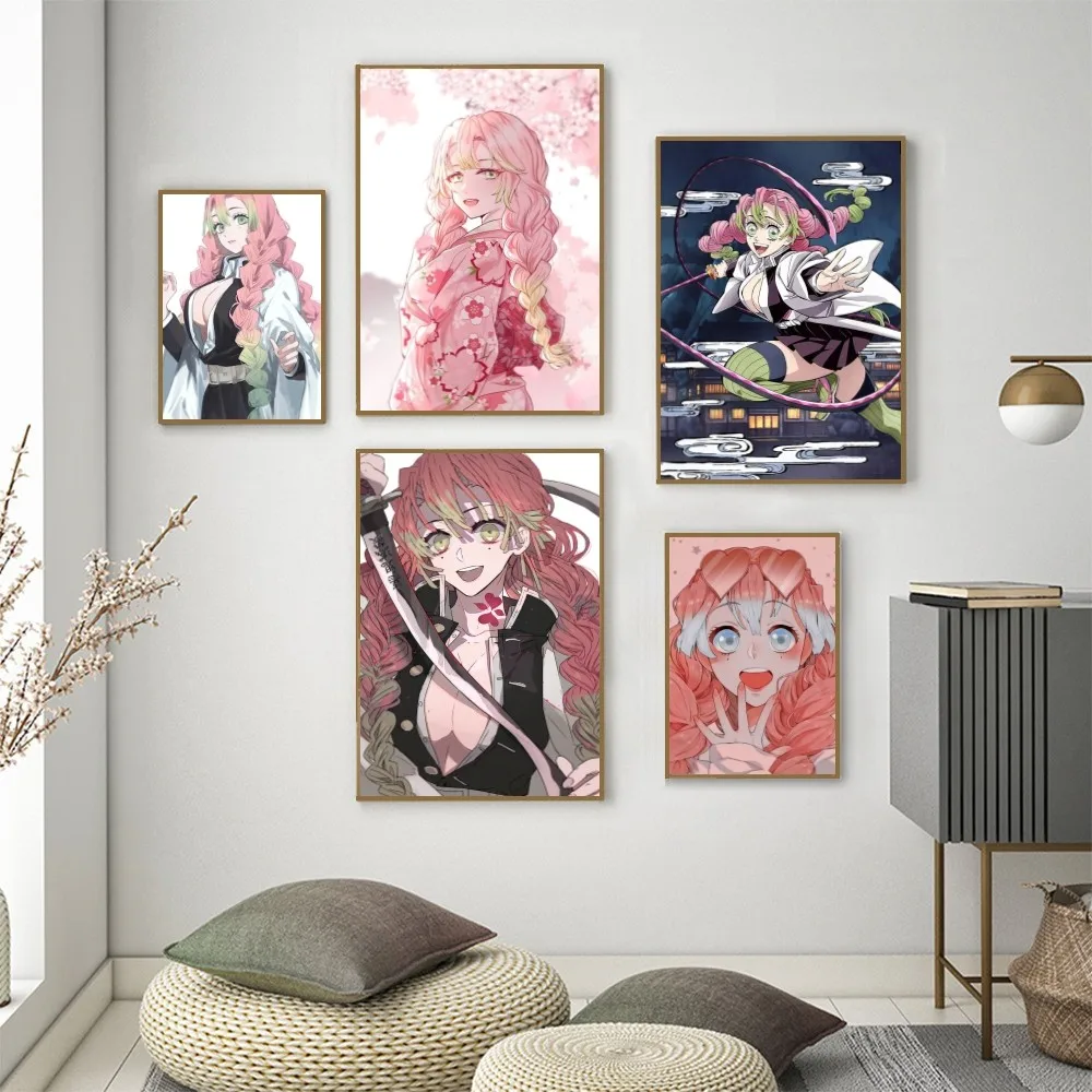 1pc Dämonen töter m-mitsuri k-kanroji selbst klebendes Kunst plakat wasserdichter Papier aufkleber Kaffeehaus Bar Zimmer Wand dekoration Image