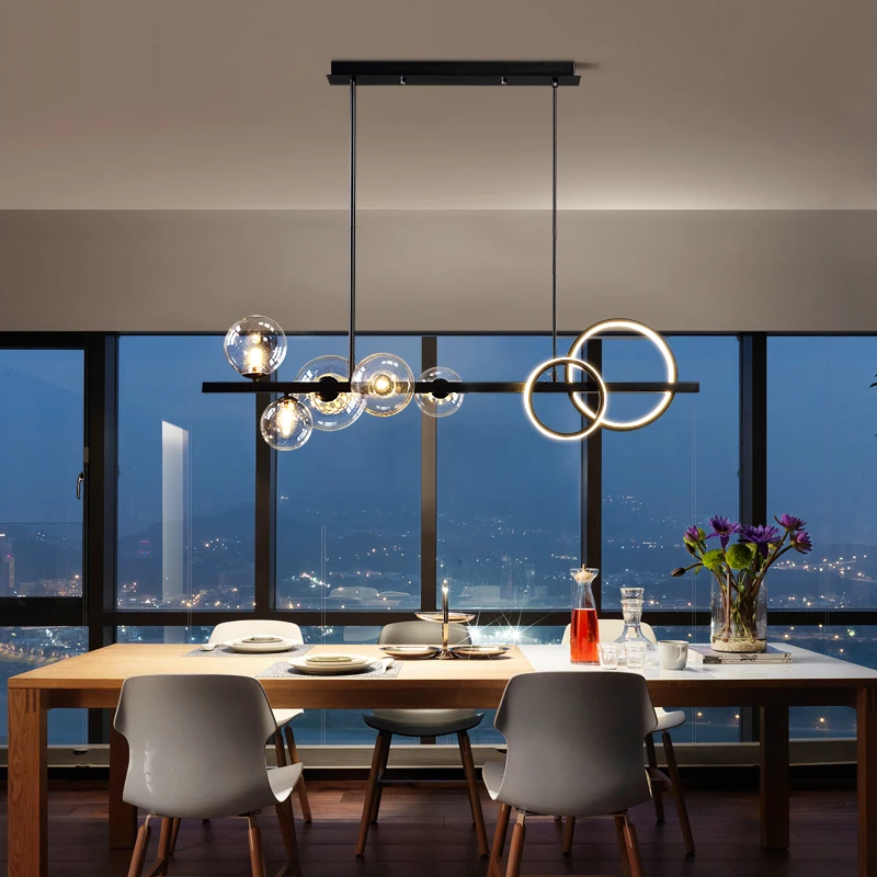 Restaurant lampe glas lampenschirm bar zähler led Moderne nordic kronleuchter schwarz Anhänger licht esszimmer leuchten innen