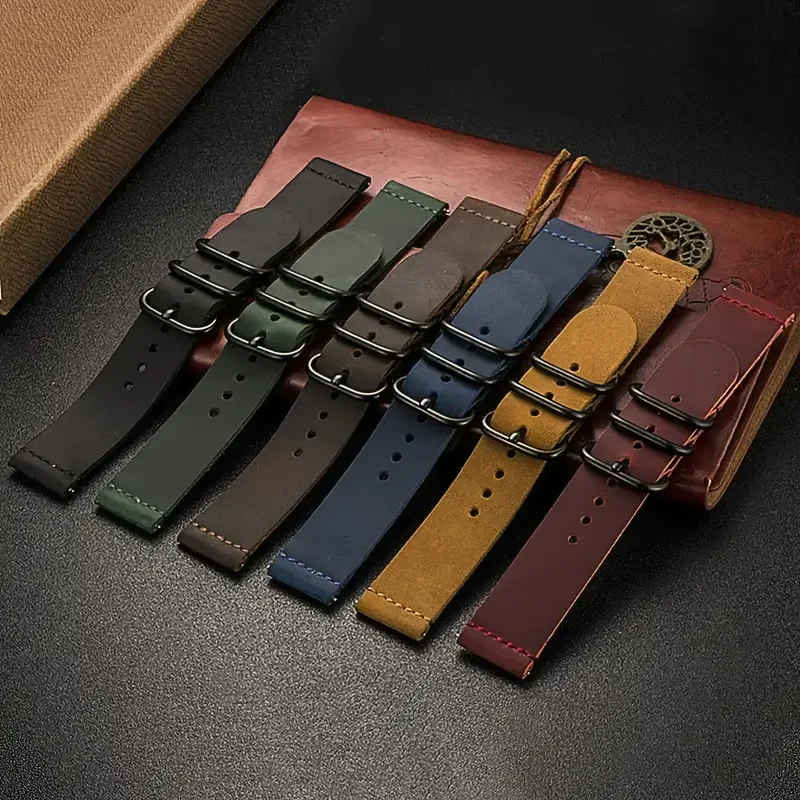 Crazy Horse Leather band for Samsung Galaxy Watch 7/6/5/4/FE/3 20mm 22mm straps retro Bracelet Huawei watch GT 5-4-3-pro strap Image