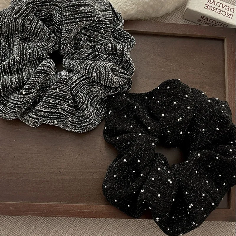 Neue Frauen Glitter Voller Kristall Scrunchies Chic Schwarz Silber Haarbänder Einfachen Stil Retro Stirnbänder Brötchenhalter Elegante Haargummi Image
