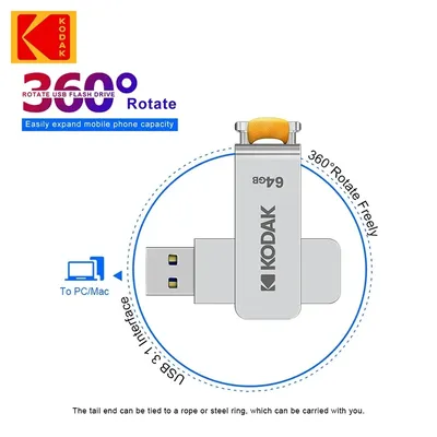 KODAK 100% Original Rotierenden Pendrive USB 3,1 Flash-Laufwerk K133 256GB 128GB 64GB Memory Stick Image