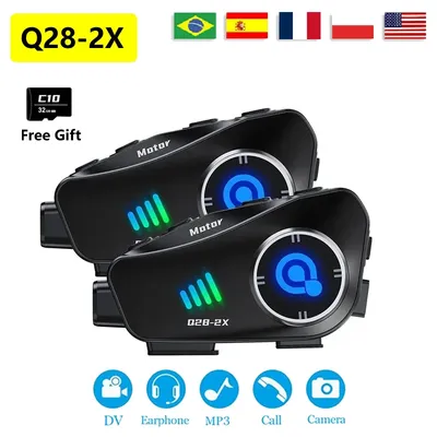 Der neue Q28-2X Motorradhelm Bluetooth-Gegensprechanlage 2-Personen-Gegensprechanlage Entfernung 1000 Meter 1080P HD Ultraweitwinkelobjektiv Image