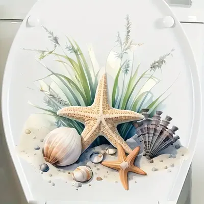 Sommer Strand Seestern Muscheln Toilettenaufkleber, helles Badezimmer für Heimdekoration, Vinyl-Tieraufkleber, Kunstwandpapier, Poster Image
