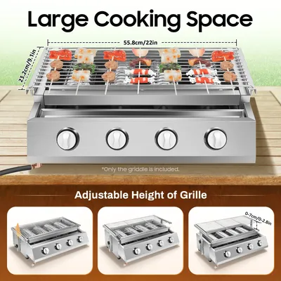 Rauchfreier Gasgrill, 4-Brenner, tragbarer LPG-Grill aus Edelstahl, Tisch-Gasgrill, BBQ-Propan-Gasgrill für Camping im Freien