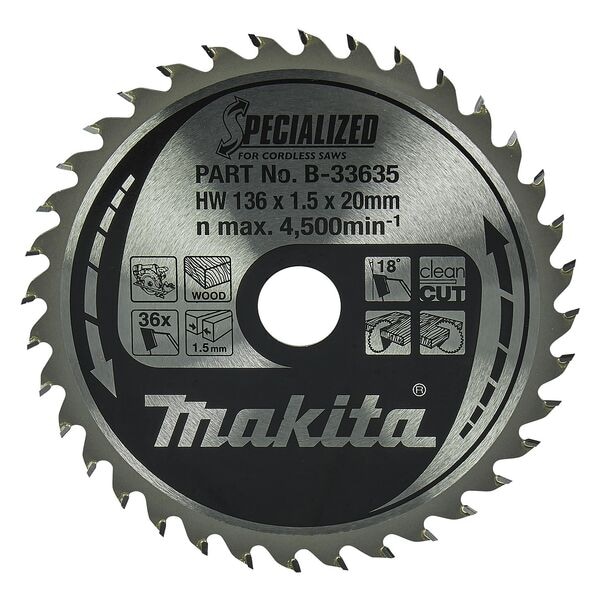 makita Kreissägeblatt »B-33635 SPECIALIZED« 136,0 mm 36 Zähne Image