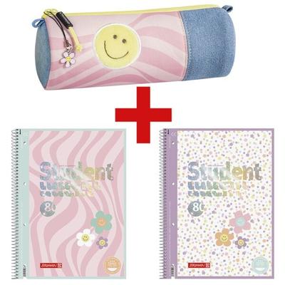 Brunnen 3-tlg. Schul-Set »Happy Hippie« - Schlampermäppchen + 2 Collegeblöcke rosa, 22x8x8 cm Image