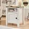 Farmhouse Nightstand with Charging Station, 18" Rustic End Table with Adjustable Storage Shelf, Wood
