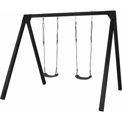 Doppelschaukel PLUS "Luxus Cubic inkl. 2 grauschwarze Schaukelsitze - Schwarz", schwarz, Schaukeln, KinderB:260cm H:225cm L:268cm, Holz, Made in Europe, B:260cm H:225cm L:268cm