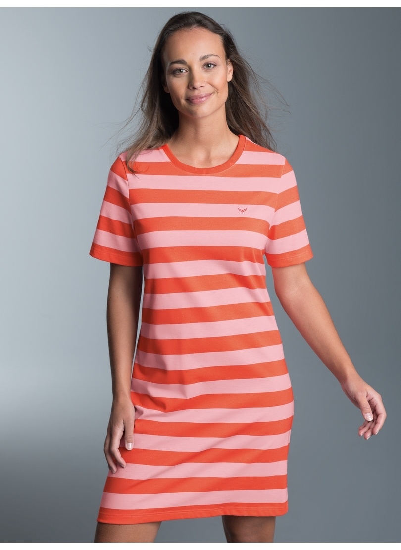 Jerseykleid TRIGEMA "TRIGEMA Heavy Kleid mit Ringelmuster", Damen, Gr. L, US-Größen, orange (peach), 100% Baumwolle, Basic, Kleider Image