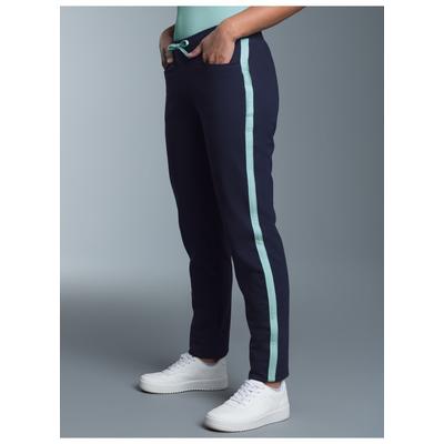 Jerseyhose TRIGEMA "TRIGEMA Jogginghose mit kontrastfarbigen Akzenten", Damen, Gr. L, US-Größen, bunt (navy, bunt), 50% Baumwolle, 50% Polyester, Basic, Hosen Image