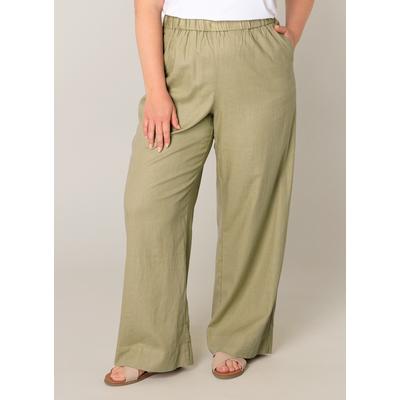 Leinenhose BASE LEVEL CURVY "Yula", Damen, Gr. 52, N-Gr, soft army, Web, Obermaterial: 55% Leinen, 45% Viskose, casual, loose fit, Hosen Image