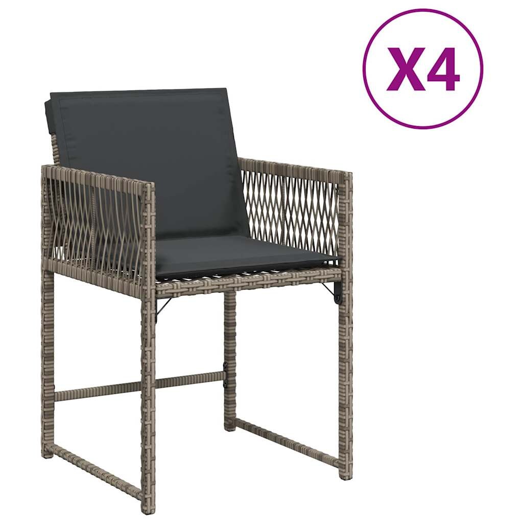 vidaXL Gartenstühle 4 Stk., Gartenstuhl mit Kissen, Gartensessel Stuhl für Garten Balkon Terrasse, Sessel Stuhlset Gartenmöbel, Grau Poly Rattan Image
