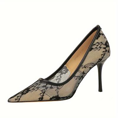 TEMU Women's Breathable Mesh Stiletto Heels, Elegant Point Toe Dress Pumps, Stylish Slip On Party Heels Image