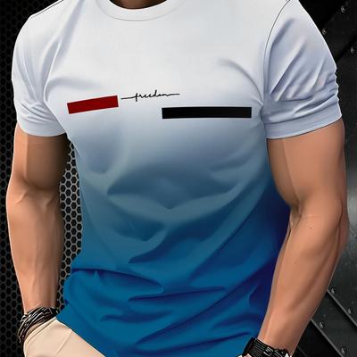 TEMU Men's Gradient Color T-shirt, Casual Short Sleeve Crew Neck Tee, Men's Clothing For Outdoor Image