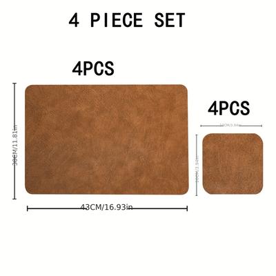 TEMU 1set/ Reversible Leather Placemats, Cup Mats, Wipeable Table Mats, Heat Insulation Mats, Creative Desktop Decoration Table Image